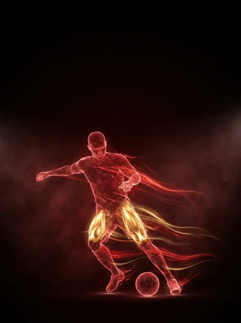 The Field Athlete — priority muscles highlighted on a holographic athlete